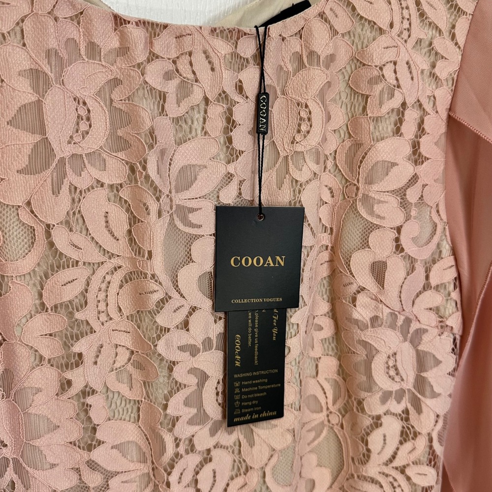 COOAN Women Pink Floral Lace Chiffon Sleeve Cocktail Party Dress Large Y-01-2 - Picture 10 of 11